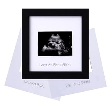 eletecpro Ultrasound Picture Frame with Real Glass Cover and 3 Different Mats, 7x7 Baby Keepsake Frame for 3x4 Inches Sonogram Photo, Wall Mount or Tabletop Display, Pregnancy Announcement, Black - Image 1