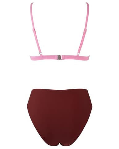 SUUKSESS Women Triangle High Cut Bikini Sets Sexy High Waisted Color Block Two Piece Swimsuits Push Up Bathing Suits(Brown Color Block,S) - Image 5