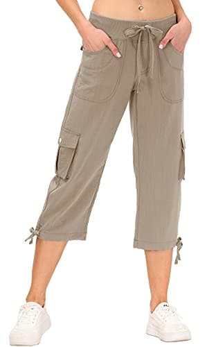 MoFiz Women's Sports Capri Pant Cargo Hiking Pants Lightweight Quick Dry Running Outdoor Capris for Women UPF 50+ Button Pockets Khaki M - Image 2