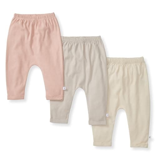 Burt's Bees Baby Knit Jogger Pants, Baby Sweatpants, 100% Organic Cotton Infant Bottoms, Pink Sand 3pk - Image 1