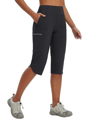 baleaf Women's 17'' Capri Pants Lighweight Cargo Capris Quick Dry Zipper Pockets Hiking Biking Casual Outdoor Black XL - Image 1