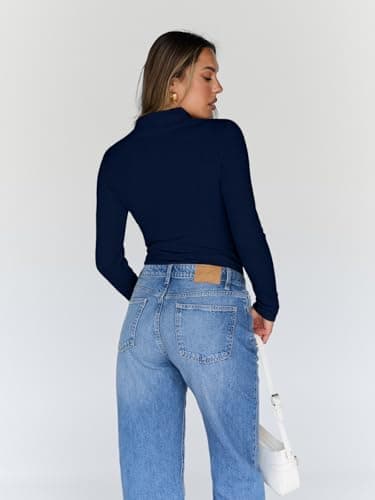 Trendy Queen Women's Turtleneck Long Sleeve Shirts Fall Fashion BasicThermal Underwear Tops Winter Clothes 2025 Navy S - Image 4