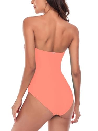 RELLECIGA Women's Orange-Pink Tummy Control Swimwear Strapless One Piece Swimsuit for Women Size Small - Image 4