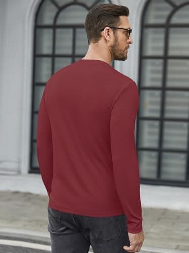 hawalili Men's Long Sleeve Shirts Ribbed Pullover Sweater Thermal Tops Crew Neck Stretchy Undershirts Wine Red XX-Large - Image 4