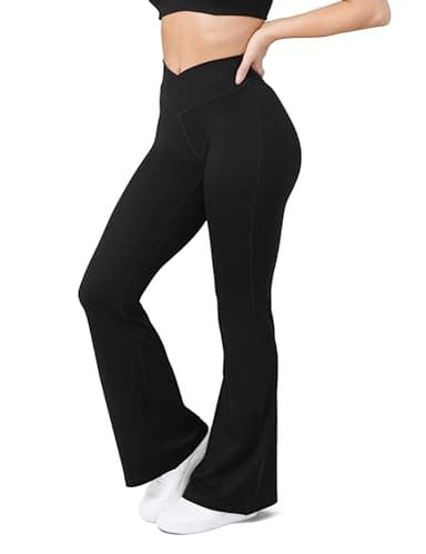 HEGALY Women's Flare Yoga Pants - Crossover Flare Leggings Buttery Soft High Waisted Workout Casual Bootcut Pants Black - Image 2