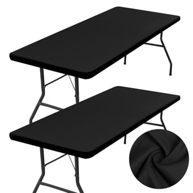 homing 2 Pack Rectangle Table Cloth, Elastic Fitted Fabric Tablecloth Fits for 6 Foot Folding Tables, Washable Table Cover for Picnic, Camping, Indoor & Outdoor (Black, 30" x 72") - Image 1