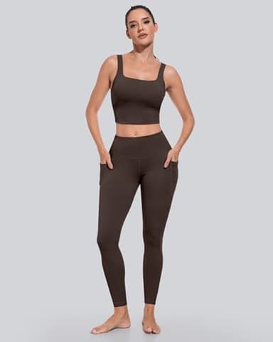 CHRLEISURE Leggings with Pockets for Women, High Waisted Tummy Control Workout Yoga Pants(5 Packs Black,Navy,Brown,Cassis,Green, L) - Image 3