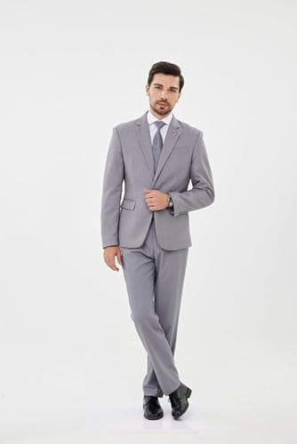 MAGE MALE Mens 2 Piece Suit Slim Fit Solid Wedding Prom Tuxedo Suit with One Button Notch Lapel Blazer and Pants Light Grey - Image 7