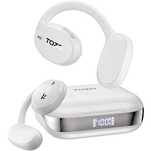 TOZO OpenEgo True Wireless Open Ear Headphone, 5.3 Bluetooth Sport Earbuds with Earhooks for 80H Playback with Digital Display, 32 EQ Modes Dual Mic Clear Call Sweat-Proof for Running Workout White - Image 1