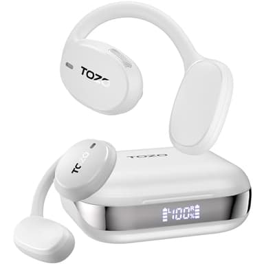 TOZO OpenEgo True Wireless Open Ear Headphone, 5.3 Bluetooth Sport Earbuds with Earhooks for 80H Playback with Digital Display, 32 EQ Modes Dual Mic Clear Call Sweat-Proof for Running Workout White - Image 1