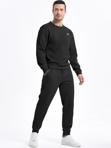 JMIERR Mens Knit Jacquard Outfits Track Suits 2 Piece Set Long Sleeve Pullover Sweatshirt & Running Joggers Sweatpants, Fall Tracksuit Sweatsuits Matching Lounge Sets, 2XL, Black - Image 2