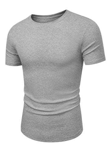 JMIERR Mens Short Sleeve T Shirt Muscle Slim Fitted Summer Shirt Crewneck Longline Tees Shirts for Gym Workout Athletic, US 46(XL), Grey - Image 5