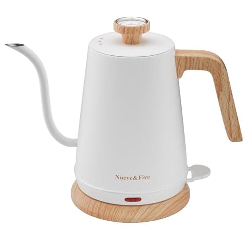 Nueve&Five Gooseneck Electric Kettle with Thermometer,Electric Tea Kettle 1L with Auto Shut-Off,1000W Hot Water Kettle of Stainless Steel for Coffee & Tea -White - Image 1