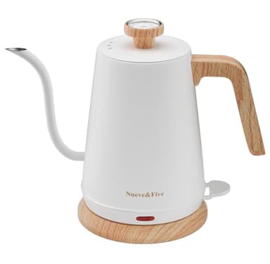 Nueve&Five Gooseneck Electric Kettle with Thermometer,Electric Tea Kettle 1L with Auto Shut-Off,1000W Hot Water Kettle of Stainless Steel for Coffee & Tea -White - Image 1