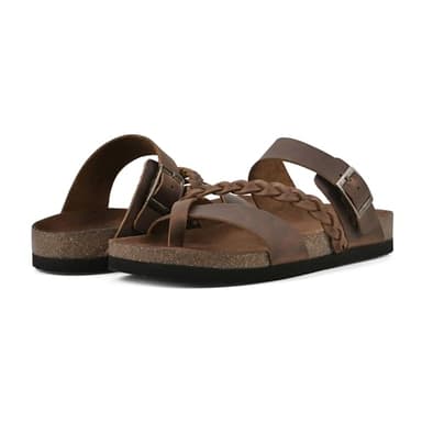 WHITE MOUNTAIN Women's Hazy Signature Comfort Molded Braided Strappy Footbed Sandal, Whiskey/Leather, 12 M - Image 2