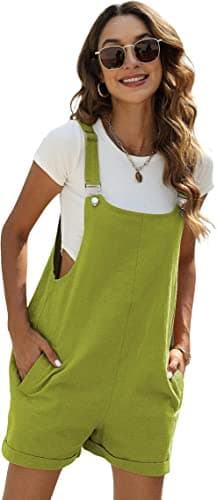 Fiona Jolin Women's Summer Cotton Linen Short Overalls Casual Bib Overall Shorts Jumpsuits Rompers with Pockets (Avocado-S) - Image 1