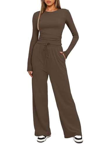 Darong Womens 2 Piece Sets Fall Outfits 2025 Fashion Two Piece Lounge Matching Set T Shirts Long Pants Tracksuit 9065A Khaki S - Image 3