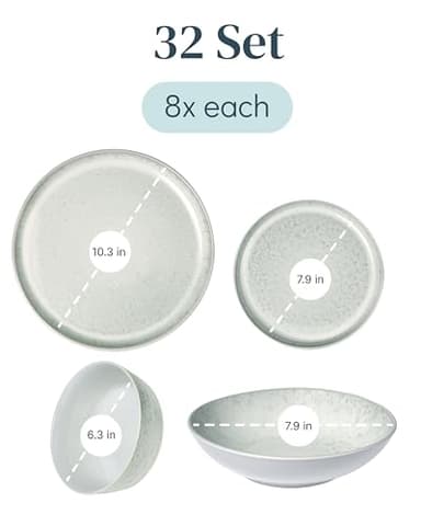 Stoneware dinnerware set 8 persons 32 pcs - Mediterranean dinnerware set, dishwasher, microwave and scratch resistant - Bowl and plate set - Dinnerware Pure Living Light Beige… - Image 3