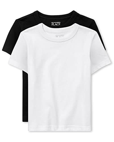 The Children's Place baby boys And Toddler Short Sleeve Basic Layering T-shirt Shirt, Black/White 2 Pack, 6-9 Months US - Image 1