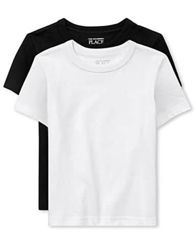 The Children's Place baby boys And Toddler Short Sleeve Basic Layering T-shirt Shirt, Black/White 2 Pack, 6-9 Months US - Image 1