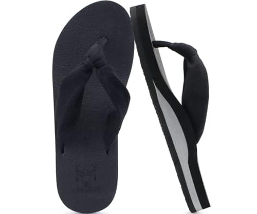 KuaiLu Flip Flops Women Arch Support Yoga Mat Comfortable Summer Beach Walking Thong Cushion Sandals Slip on Pool Outfits Travel Essentials Orthotic Slides Indoor Outdoor Slippers Shoes Black Size 8 - Image 1