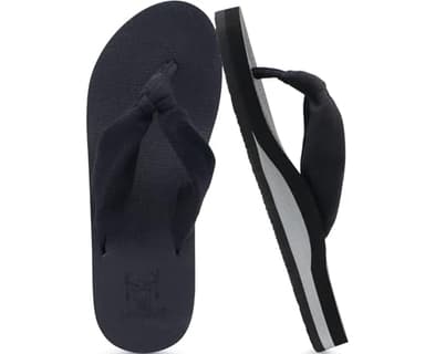KuaiLu Flip Flops Women Arch Support Yoga Mat Comfortable Summer Beach Walking Thong Cushion Sandals Slip on Pool Outfits Travel Essentials Orthotic Slides Indoor Outdoor Slippers Shoes Black Size 8 - Image 1
