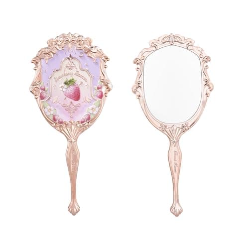 Flower Knows Violet Strawberry Rococo Hand Mirror,Vintage Portable Handheld Mirror,Fancy & Pretty Princess Mirror with Long Handle,Gift for Girls(Wisteria Purple) - Image 1