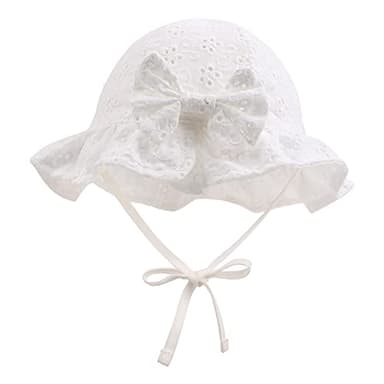 JANGANNSA Bow Baby Girls Summer Hat Flower Toddler Girls Sun Hat Cotton Breathable Infant Cap (White Flower, M) - Image 2