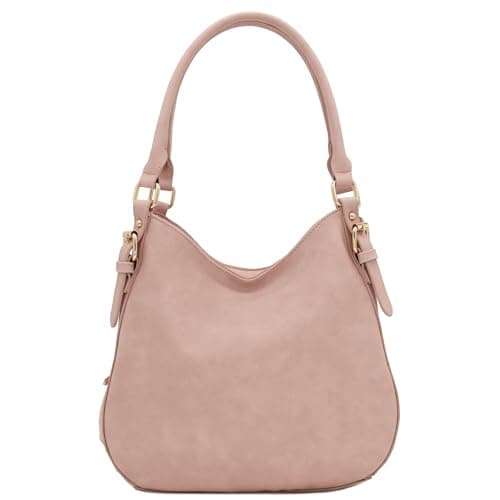 Light-weight 3 Compartment Faux Leather Medium Hobo Bag (Dusty Pink) - Image 1