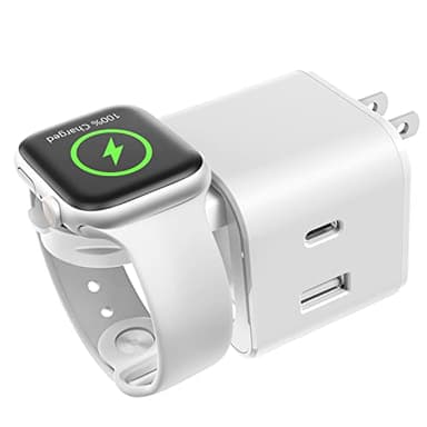 BeaSaf 36W for Apple Charging Block with Built-in Watch Charger, Foldable PD Fast Charger Block for iPhone, Dual Ports Wall Charger Compatible with Apple Watch iPhone AirPods (White) - Image 1