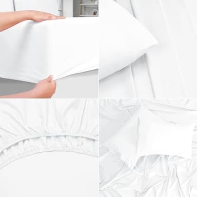 Belizzi Home Twin Sheet Set - 3 Piece Set (1 Fitted Sheet, 1 Flat Sheet, 1 Pillowcase) - 55% Cotton, 45% Polyester - White - Modern, Unisex, Winter - Image 4