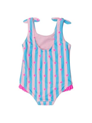 RuffleButts Girls UPF50+ Sun Protection Tie Shoulder/Cross Back One Piece Swimsuit - Neon Star Party, 6-12m - Image 2