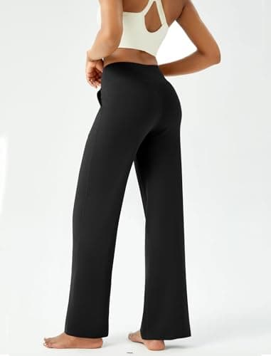 DLOODA Womens Wide Leg Yoga Pants Casual Work Dress Pants Lounge Sweatpants High Waist Comfy Loose Trousers with Pockets Black - Image 3