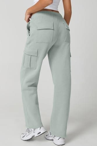 QINSEN Women's Elastic Waist Baggy Jogger Pants Athleisure Sweatpants with Fleece Green M - Image 4