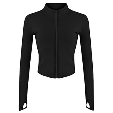 Gihuo Women's Athletic Full Zip Lightweight Workout Jacket Cropped Gym Yoga Track Jacket with Thumb Holes (Black, Large) - Image 1