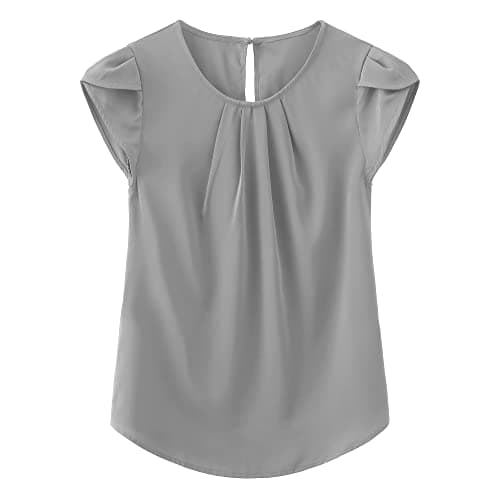 TASAMO Women's Printed Flouncing Flared Short Sleeve Blouse Top Shirts Floral (Small,Grey) - Image 1