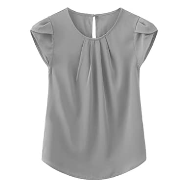 TASAMO Women's Printed Flouncing Flared Short Sleeve Blouse Top Shirts Floral (Small,Grey) - Image 1