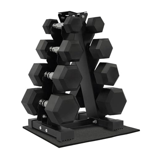 Fitvids Dumbbell Set with Rack, Rubber Coated Hex Dumbbell Weights in 100lbs, 5, 10, 15, 20lbs Pair - Image 1
