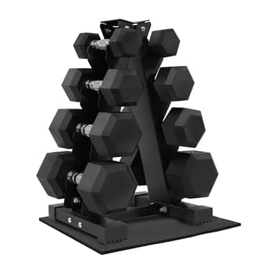 Fitvids Dumbbell Set with Rack, Rubber Coated Hex Dumbbell Weights in 100lbs, 5, 10, 15, 20lbs Pair - Image 1