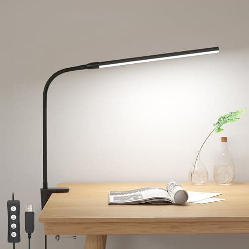 Lepro Clip on Desk Lamp LED Reading light Dimmable USB Small Clamp Lamp with 3 Color Modes 10 Brightness, Adjustable Flexible Gooseneck Table Light for Bed Headboard, Nail, Home Office,Computer(Black) - Image 1