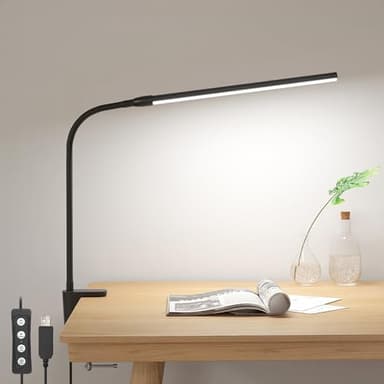 Lepro Clip on Desk Lamp LED Reading light Dimmable USB Small Clamp Lamp with 3 Color Modes 10 Brightness, Adjustable Flexible Gooseneck Table Light for Bed Headboard, Nail, Home Office,Computer(Black) - Image 1