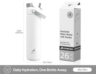 POWCAN 26 oz Insulated Water Bottle with 2-in-1 Straw and Spout Lid, Keep Cold 24H, Leak-Proof, Fits in Car Cup Holder, Stainless Steel Water Bottle for Sports, Travel, and School (Polar) - Image 6