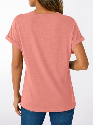 AUTOMET Short Sleeve V Neck T Shirts Womens 2025 Summer Spring Fashion Business Casual Dressy Cute Lightweight Loose Fit Work Tshirts Ladies Blouses Henley Tops Clothes Outfits Clothing Coral - Image 4
