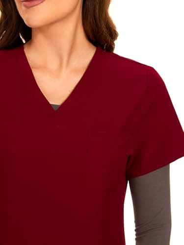 COZYFIT Women's Scrubs Set - Stretch V-Neck Top & Jogger Pant with 8 Pockets, Yoga Waistband, Anti Wrinkle, Slim Fit - Burgundy, 4XL, Tall - Image 4