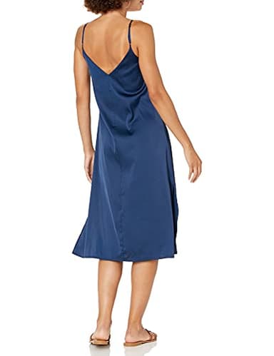 The Drop Women's Ana Silky V-Neck Midi Slip Dress, Navy, S - Image 2