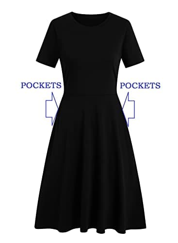 Prime Wardrobe Womens Clothing Plus Size Dress Business Vintage Round Neck Work Party Casual Pockets Dresses for Lady 162 (XXL, Black Solid) - Image 5