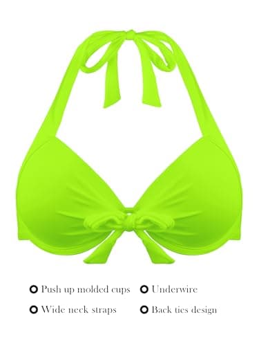 RELLECIGA Women's Neon Green Push Up Bikini Top Knot Front Underwire Bathing Suit Size Small - Image 6