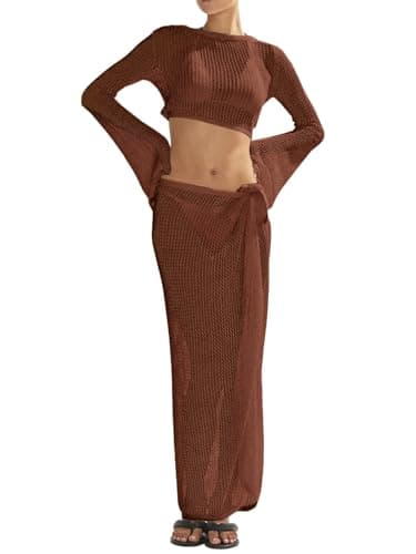 LANNEW Women's Swimsuits Cover Ups Set for Crochet Bathing Suit Hollow Out 2 Piece Bikini Coverup Beach Swimwear - Image 2