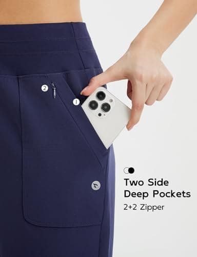 baleaf Women's 7" Athletic Running Shorts Long Workout Shorts High Waisted Quick Dry 4 Zipper Pockets UPF50+ Navy Blue L - Image 3