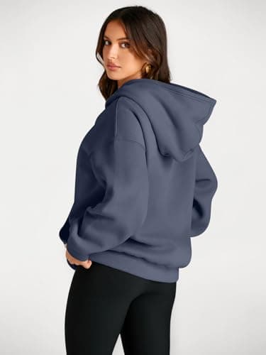 Trendy Queen Womens Oversized Hoodies Fleece Sweatshirts Fall Fashion 2025 Pullover Sweaters Winter Clothes Dusty Blue XL - Image 4